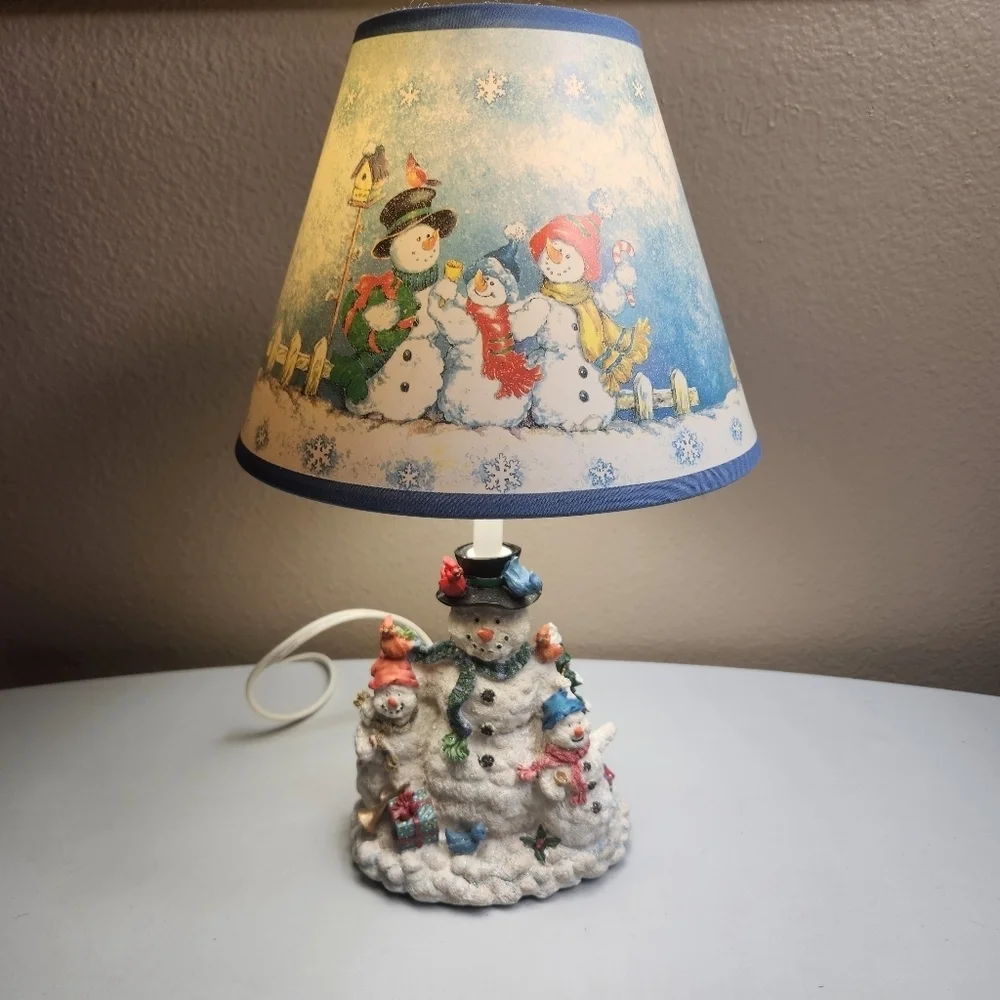 Jolly Snowman Family Christmas Table Lamp w/Shade